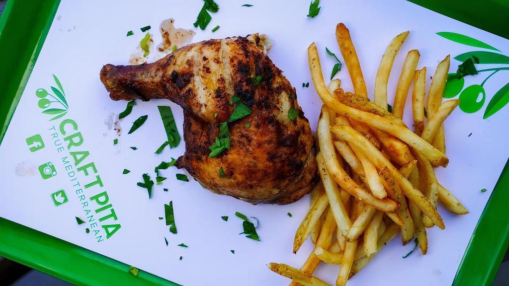1/4 Bird · Your choice of dark meat (Leg, Thigh, Wings) or white meat (Breast & Wing), served with our french fries, garlic aioli, and pita bread. (Limited Availability). Side Substitutions available.