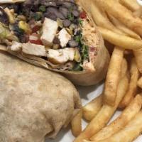Southwest Veggie Wrap · Pepper jack cheese, bell peppers, avocado, corn, scallions, black beans and chipotle ranch i...