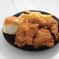 4 Pieces Chicken Dinner · Leg, thigh, wing, and breast. Comes with 1 side and 1 roll.