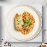 Chicken Parmesan · Fresh spaghetti served with breaded and fried chicken breast topped with marinara and melted...