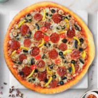 Supreme Pizza · Pepperoni, beef, black olives, onions and mushrooms baked on a hand-tossed dough.