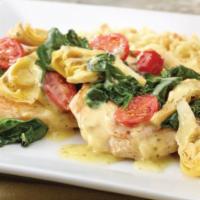 Lemon Artichoke Chicken · Grilled chicken breast with artichokes, sautéed spinach, tomatoes, and lemon butter sauce. S...