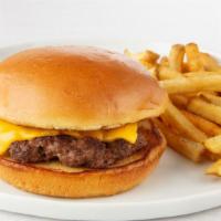 Kids' Cheeseburger · Quarter pound crush burger with American cheese, tomato and pickles.