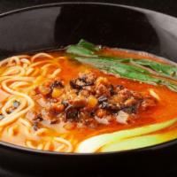 Spicy Beef Ramen · A rich flavourful spicy beef broth with ramen, egg and seasonal veggies.