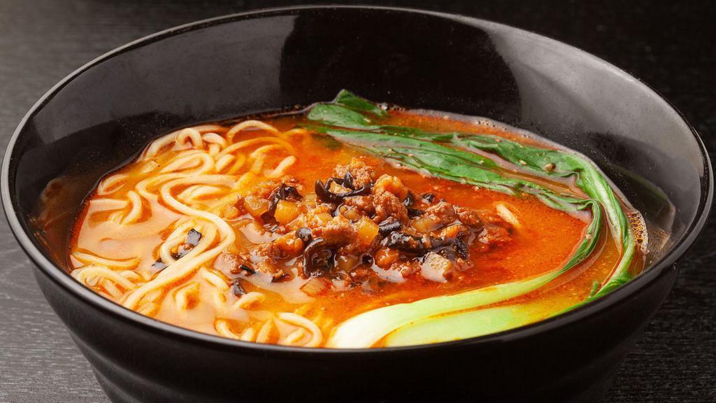 Spicy Beef Ramen · A rich flavourful spicy beef broth with ramen, egg and seasonal veggies.
