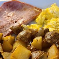 Ham-N-Eggs · Our Classic Dish and our breakfast fave. 2 eggs, choice of side, and toast