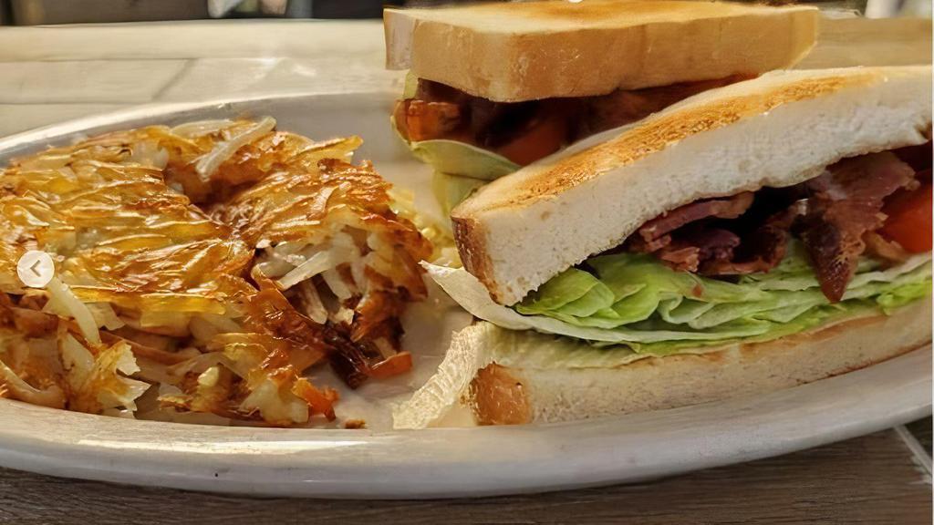 Blt · Bacon, lettuce, tomato, and mayonnaise Served with choice of Home fries, hash brown or french fries