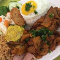 Com Tam Bi, Cha, Thk, Nem Nuong Combo · Thit nuong, opla. Egg loaf, shredded pork, fried shrimp tofu, sausage, slice pork and sunny ...