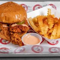 Fiery Nashville Sandwich · Hot chicken sandwich here is more than a hand full A fried breast chicken with shredded slaw...