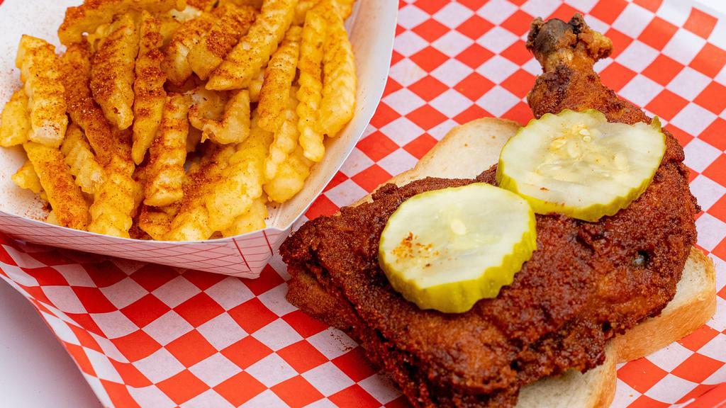 Fiery Quarter Chicken · Our Delicious chicken thigh and a leg will always be made from succulent 100% nashville style seasoning.
SIDE OF FRIES ARE INCLUDED WITH THIS MEAL
