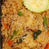 Basil Fried Rice	 · Stir-fried rice with egg, peas, tomatoes, carrots, white and green onions, . bell peppers, g...