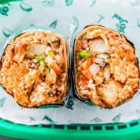 Shrimp Burrito · Grilled shrimp, rice, beans, cabbage, pico de gallo