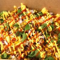 Mini Kimchi Fries · Kimchi, Onions, Shredded Cheddar & Monterey jack cheese, Cilantro, Sesame seeds and  drizzle...