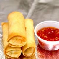 Spring Rolls (3) · Fried Veggie Spring rolls with Sweet chilli sauce