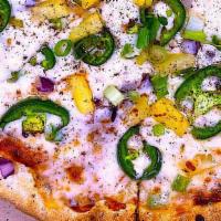 Chatpata Pizza (Veggie Pizza) · Spicy Sauce, Green Bell Pepper, Red Onion, Cheese, Fresh Jalapeño, Pineapple, Chaat Masala, ...