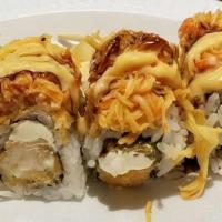 Super Dragon Roll (8 Pcs) · Tempura shrimp, cream cheese, topped with spicy crab meat, with eel sauce and spicy mayo.