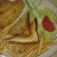 Catfish Platter · Hand-breaded catfish with jalapeño and lime tartar sauce. Served with garlic bread and your ...