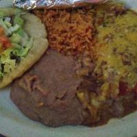 Rosita’S Plate · Two cheese enchiladas with chile meat gravy and one puffy tac.