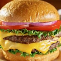 Double Kiah Burger · Two, delicious, juicy, grilled burger, melty American cheese, fresh lettuce, thick cut tomat...