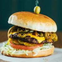 Jalapeno Cheese Burger  · Served with 1/3 lb. beef Lettuce tomato pickles American cheese Sautéed Onion and Jalapeno