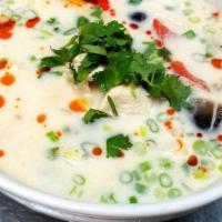 Tom Kha · Spicy. Spicy sour soup with coconut milk, lemongrass, galanga, mushrooms. Please indicate yo...