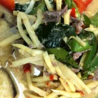 Green Curry · A herbaceous curry with eggplant, green bean, onion, bell pepper, bamboo shoot, carrot, and ...