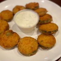 Fried Zuccchini · Breaded, Seasoned, and Fried Zucchini (10) pieces with a side of creamy ranch.