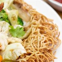 378 Crispy Or Soft Noodle · Stir-fried broccoli, carrots, and onions with shrimp and your choice of beef, chicken, or to...
