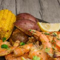 Bayou Bag · 1/2lb boiled shrimp, one corn and two potatoes.