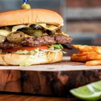 Double Cheeseburger · Served with 2/3 lb. Beef, Lettuce, Tomato, Pickles,  Onion and Cheese