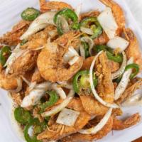 Hot Pepper Shrimp · Whole shrimp (heads and shell) served with steamed or fried rice.