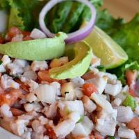 Fresh Ceviche · Made fresh daily from tilapia, shrimp, onions, tomatoes, cilantro and jalapeños seasoned and...