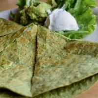 Spinach & Mushroom Quesadillas · A grilled spinach infused tortilla stuffed with fresh spinach, mushrooms and Jack cheese. Se...