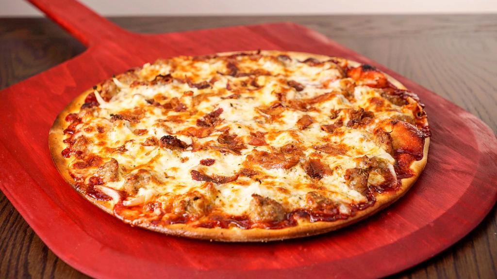 Bbq Special Pizza · A unique creation of sausage, onion and bacon with a BBQ sauce base. No substitutions please.