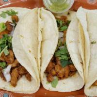 Corn Tacos · Comes with your choice of meat, onion, cilantro, lime, and your choice of salsa