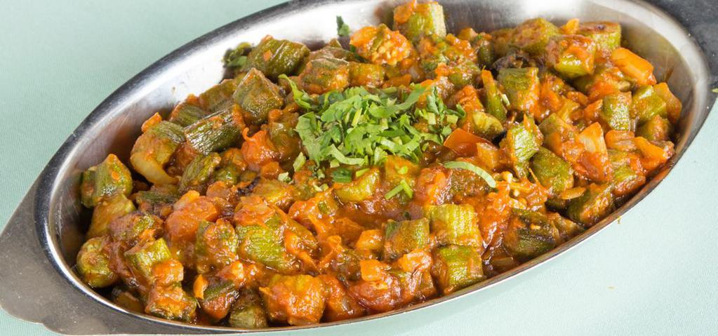 Bhindi Masala · Okra cooked with onions, Indian herbs and spices.