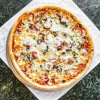 Slice Sali'S Special · Pepperoni, sausage, Canadian bacon, green pepper, onions, mushrooms, and black olives.