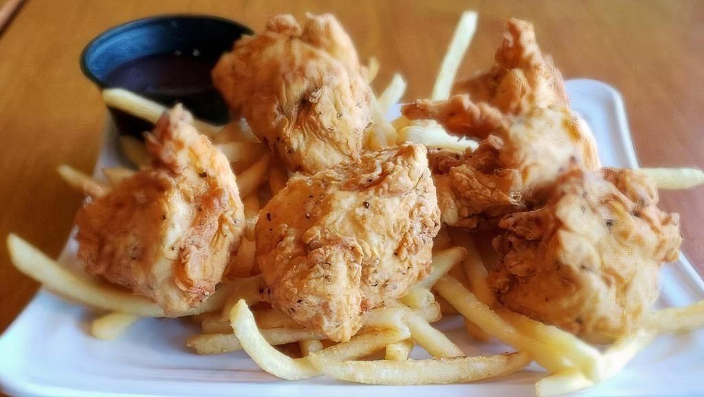Kid Chicken Bites · Bites of all white meat chicken breast, made Crispy or Grilled. Served with your choice of Skinny Fries or Fruit.