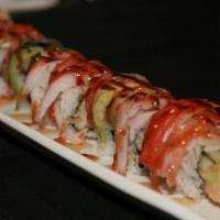 New York Roll · Fried Shrimp, Cucumber, Topped with Crab & Avocado