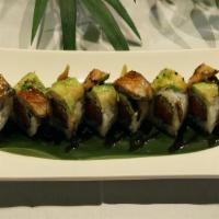 Angry Dragon Roll · Spicy Tuna Roll, Topped with Fresh Water Eel & Avocado