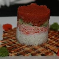 Ahi Tower · Rice, Avocado, Crab Meat, Spicy Tuna & 2 Kinds of
Tobiko