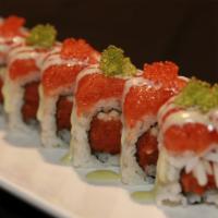 Wasabi Roll · Spicy Tuna, Spicy Salmon, Cucumber, Wasabi Tobiko & Orange Tobiko