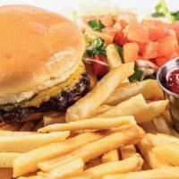 Cheese Burger · Served with fries.
