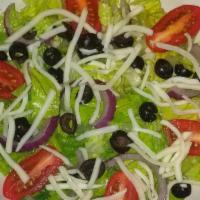 Mediterranean Salad · Romaine Lettuce, Black Olives, Tomatoes, Onions, Cheese, Toppped w/a Blend of Fusion Oil & R...