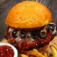 Italian Burger  Combo · Romano Parmesan Cheese, Grilled Pineapple, Black Olives and Italian  Sauce.