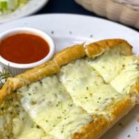 Garlic Bread & Cheese · Toasted garlic bread with melted mozzarella cheese on top. Served with marinara sauce.