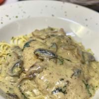 Chicken Venezia
 · Cooked chicken breast sautéed with mushrooms, shallots and dill, in our brandy cream sauce. ...