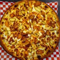 Three Idiots Pizza · This pizza has our signature creamy garlic sauce, fresh diced mozzarella cheese, All-Natural...