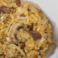 Kumori Rice · Fried rice with vegetables, shrimp, beef, chicken, mushrooms and bean sprouts seasoned with ...