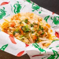Screwed Up Chicken Taco · Tender grilled chicken with onions, shredded lettuce, mixed cheese, and pico de gallo draped...